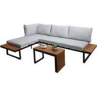 Mendler Garten Garnitur HWC-L27, Garnitur Sitzgruppe Lounge-Set Sofa, Spun Poly Alu Akazie Holz MVG-zertifiziert - hellgrau