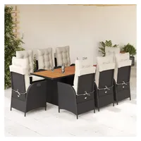 VidaXL 9-tlg. Garten-Essgruppe mit Kissen Schwarz Poly Rattan