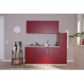 Respekta Küchenzeile Luis 180 cm E-Geräte Glaskeramikkochfeld rot/eiche sägerau nachbildung