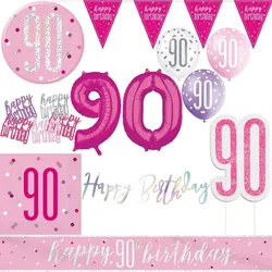 90. Geburtstag Deko pink silber Party Dekoration Set Geburtstagsdeko Jubiläum