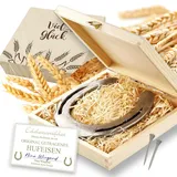 4youDesign | Echtes getragenes Hufeisen in edler Geschenkbox – mit Echtheitszertifikat | Geschenk zur Hochzeit, zum Einzug, Richtfest, Geburt oder zum Geburtstag | Motiv: Ähre Dunkel