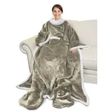 Catalonia Classy Flauschig Decke mit Ärmeln und Fußtasche Warm Geschenk für Frauen Herren Weihnachten, Flauschige Sherpa Kuscheldecke mit Ärmeln, Wohndecke zum Anziehen Erwachsene, 190 x 135 cm Kamel - Sherpa Lining