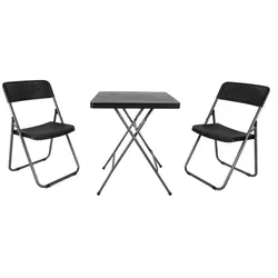 Lex Bistroset Sitzgruppe Gartenmöbel 3-teilig schwarz Rattan-Holz Optik
