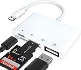 Rosyclo SD-/TF-Kartenleser, Lightning-Adapter, Apple MFi-zertifiziert, 4-in-1 USB-OTG-Kamera-Verbindungs-Kits, Ladekabel für iPhone, unterstützt iOS 9.2–14 +, Weiß
