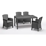 BICA Diningset 5 tlg. Lido, 4 Sessel inkl Sitzkissen, Tisch Houston, Graphite - wetterfest