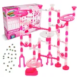 Marble Genius Murmelbahn-Starterset MINT-Spielzeug für Kinder im Alter von 4–12 Jahren – 130 komplette Teile (80 durchscheinende Marmorteile und 50 Glasmurmeln), Konstruktionsbausteinspielzeug, Pink.