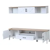 modfu Wohnwand-Set MDF Weiß 180x40x50 cm, 2-teilig, für TV bis 80 Zoll, mit 4 Schränken und 1 Schublade