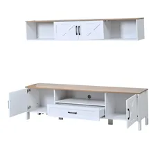 modfu Wohnwand-Set MDF Weiß 180x40x50 cm, 2-teilig, für TV bis 80 Zoll, mit 4 Schränken und 1 Schublade