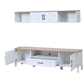 modfu Wohnwand-Set MDF Weiß 180x40x50 cm, 2-teilig, für TV bis 80 Zoll, mit 4 Schränken und 1 Schublade