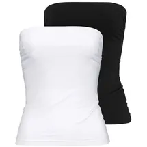 MELROSE Bandeautop (Packung, 2-tlg) mit Raffung an der Naht, durchgestepptes Rumpfabschluss schwarz|weiß 40