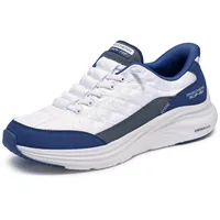 SKECHERS Contour Foam Cozy Fit Sneaker, White Mesh/Duraleather/Navy Trim, 42 EU