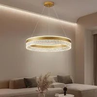 KSIBNW Dimmbar LED Pendelleuchte Wohnzimmer, 36W Moderne Ring Hängeleuchte Esstisch Höhenverstellbar Rundes Ø50cm Pendellampe Gold LED Kronleuchter Schlafzimmer aus Acryl und Metal, 3000K/4000K/6000K