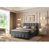 Fun Möbel Boxspringbett Schlafzimmerbett ISABEL 180x200cm in Stoff Prime Dunkelgrau - Grau