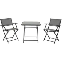 Outsunny Sitzgruppe klappbar 3tlg. Balkonset Balkonmöbel 1 Tisch+2 Stühle Gartenmöbel Set Sitzgarnitur Metall Mesh Schwarz+Grau
