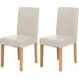 MCW 2er-Set Esszimmerstuhl Stuhl Küchenstuhl Littau Leder, weiß, helle Beine