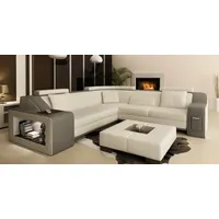 Ecksofa Leder Textil Sofa mit USB Polster Wohnlandschaft L Garnitur Sitz Isching