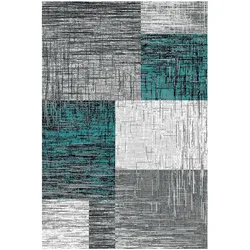 Teppich Designer Modern Wohnzimmer Kariert Design Meliert Türkis Schwarz