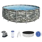 BESTWAY Power Steel Frame Pool Set 549 x 132 cm inkl. Filterpumpe Steinoptik