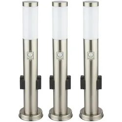 3er Set Stehleuchte, silber, Bewegungsmelder, 2x Steckdose