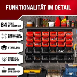 Deuba 2 X Wandregal mit Stapelboxen 32 tlg Werkstattregal