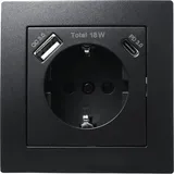 FSR Schutzkontakt-Steckdose McPower ''Flair'' 1x USB-C 18W PD, 1x USB-A, matt schwarz - Schwarz