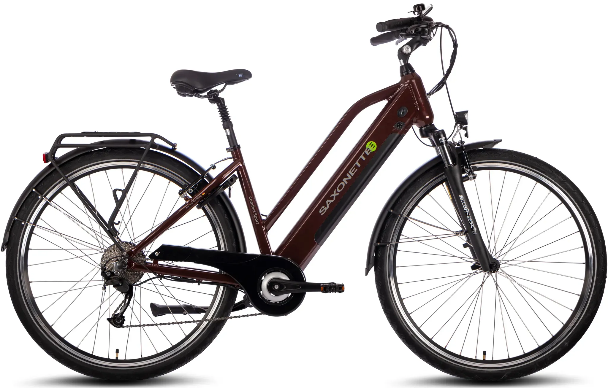 E-Bike SAXONETTE "Comfort Sport" E-Bikes Gr. 50 cm, 28 Zoll (71,12 cm), rot (bordeau x glanz) E-Bikes Pedelec, E-Bike für Damen u. Herren, Cityrad, integr. Rahmenschloss