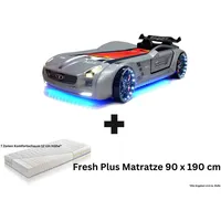 Aileenstore Autobett Kinderbett "Rio Roadster" LED Sound Sportsitze Lattenrost Spoiler 90x190 cm