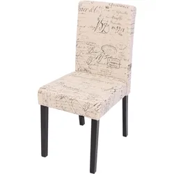 Esszimmerstuhl Littau, Küchenstuhl Stuhl, Stoff/Textil ~ Schriftzug creme, dunkle Beine