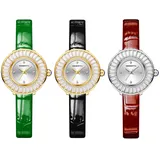 JewelryWe 3pcs Damenuhr Analog Quarz Armbanduhr Elegant Schmal Trapezförmig Kristall Echtleder Leder Armband Uhr Damen 30m Wasserdicht Geschäft Lässige Uhren Geschenk für Frauen Mädchen