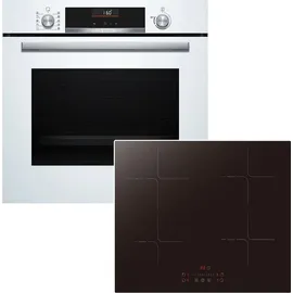 Bosch Backofen-Set weiß + PKM Induktionskochfeld Booster Touch Slider
