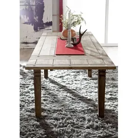 Massivmoebel24 Esstisch mit Ansteckplatten Sheesham 160-200/240x90x76 grau geölt LEEDS #53