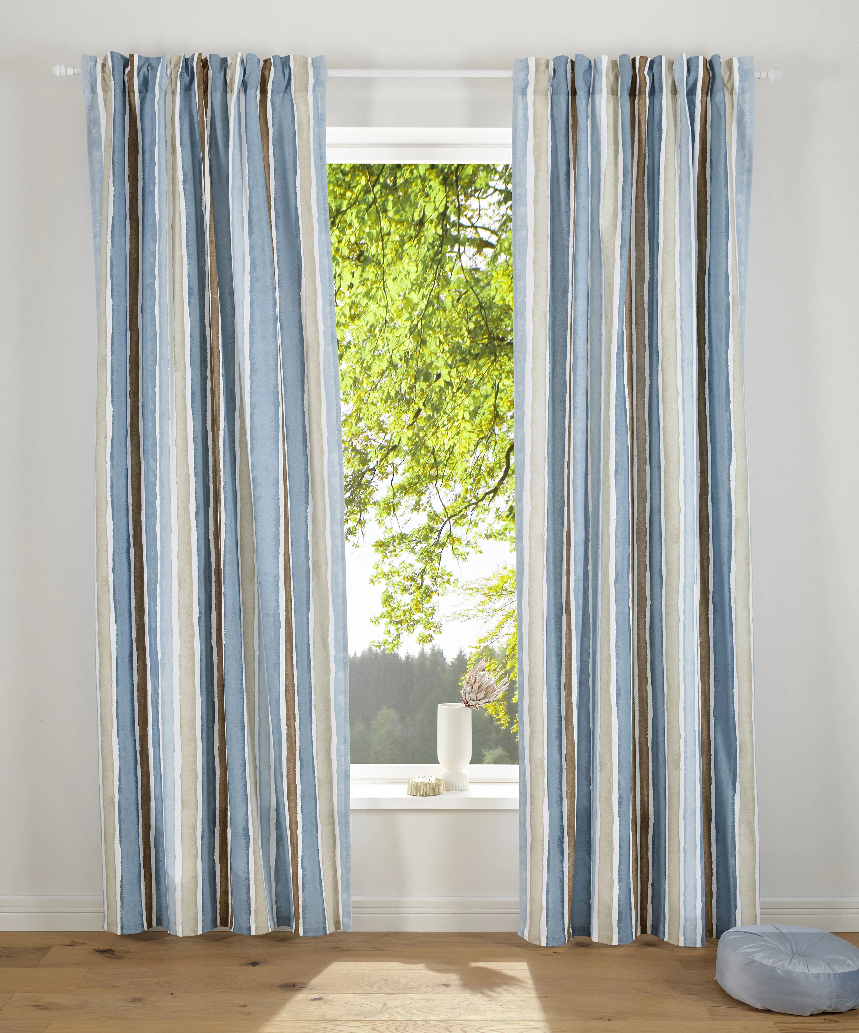 Vorhang GUIDO MARIA KRETSCHMER HOME&LIVING "Streifen" Gardinen Gr. 225 cm, Multifunktionsband, 110 cm, blau Übergardinen Nachhaltig