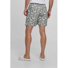URBAN CLASSICS Badeshorts Urban Classics Pattern Swim Short Grün/Weiß XL