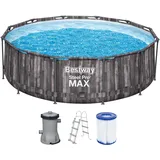 BESTWAY Steel Pro Max Frame Pool Set 366 x 100 cm holzoptik inkl. Filterpumpe