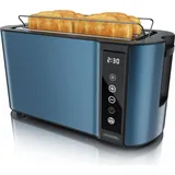 Arendo Toaster 4 Scheiben, Langschlitz, Edelstahl, 1500W, Touch-Bedienung, Display mit Restzeitanzeige, Brötchenaufsatz, Auftaufunktion, Wärmeiso... - Blau