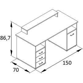 MÖBELPARTNER Niels light Schreibtisch anthrazit rechteckig, Wangen-Gestell grau 150,0 x 70,0 cm