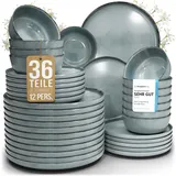 PURE LIVING INTERIOR DESIGN Steingut Geschirrset 12 Personen Rustic 36-tlg. blau/schwarz