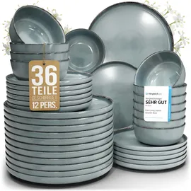 PURE LIVING INTERIOR DESIGN Steingut Geschirrset 12 Personen Rustic 36-tlg. blau/schwarz