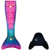 Meerjungfrauenflosse & Monoflosse Set XS+S blau/silber Polypropylen/Neopren/Lycra - Kuaki Mermaids Star - inkl. Kostüm, maschinenwaschbar