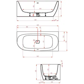 Hoesch iSensi Monolith Eckbadewanne 160 x 75 cm (ÜLS + Kli/Kla)