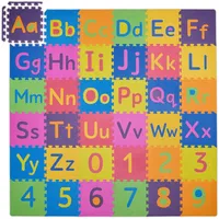 Relaxdays Puzzlematte abc und Zahlen, 90 Teile, Spielmatte Kinder, BxT: 180,5x180,5 cm, unbedenklich, Schaumstoff, bunt