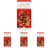 Lindt Schokolade Les Grandes Salz-Mandel | 150 g Tafel | Ganze gesalzene Mandeln und karamellisierte Mandel-Stückchen in feinherber Schokolade | Schokoladentafel | Schokoladengeschenk (Packung mit 4)