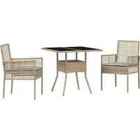 VidaXL Garten Essgruppe 3 pcs Beige Poly Rattan