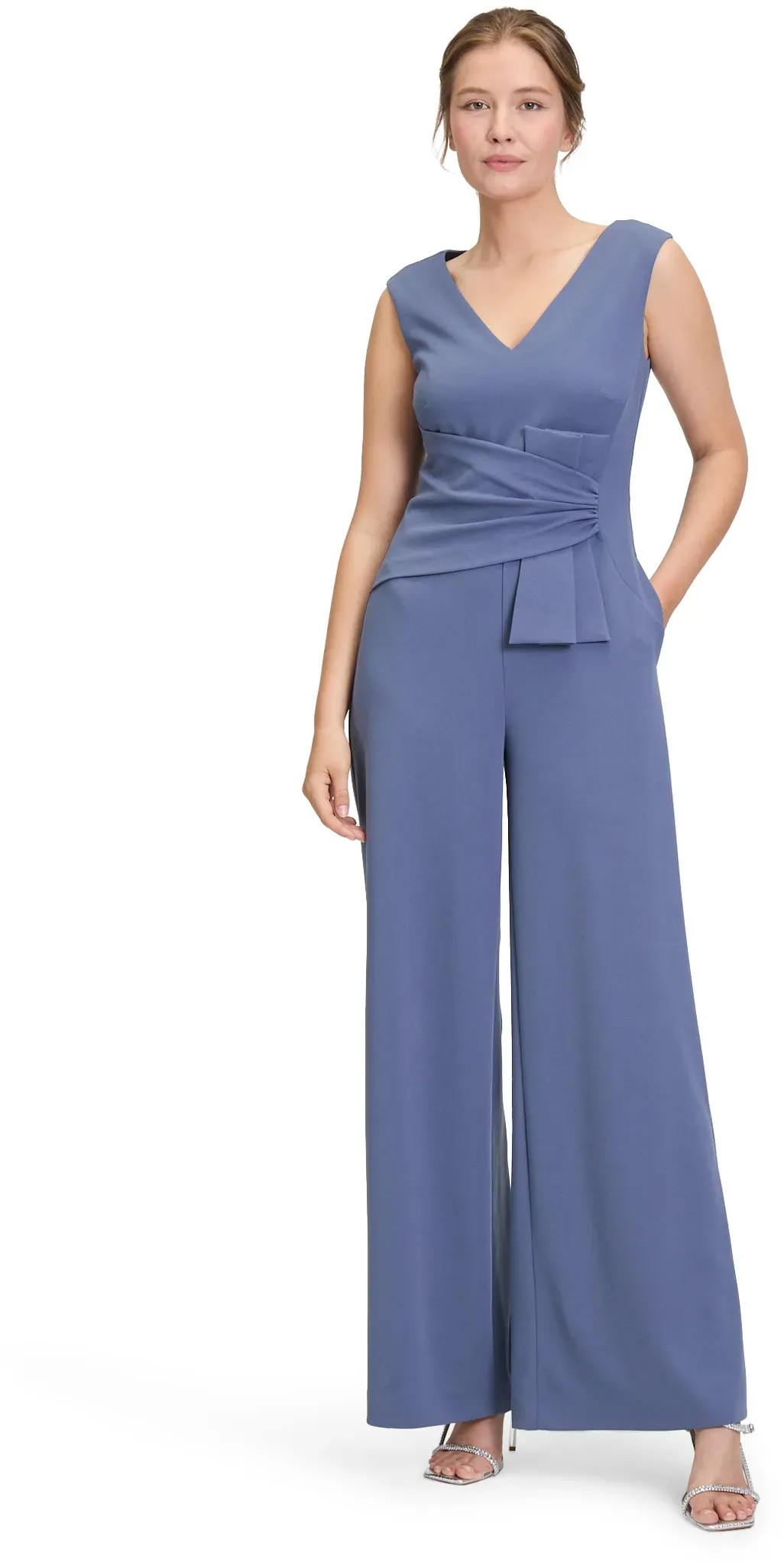 Overall VERA MONT "Damen Jumpsuit mit weitem Bein", Damen, Gr. 44, tansanit blau, Crêpe, Obermaterial: 95% Polyester, 5% Elasthan. Futter: 100% Polyester., ausgestellt, V-Ausschnitt, Overalls