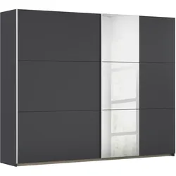 Schwebetürenschrank RAUCH "Kleiderschrank Garderobe TOPSELLER AURELIO mit 3 Ausstattungsvarianten", grau (graumetallic), B:261cm H:210cm T:59cm, Holzwerkstoff, Schränke, 3 verschiedene Ausstattungsvarianten Griffe aus Metall MADE IN 