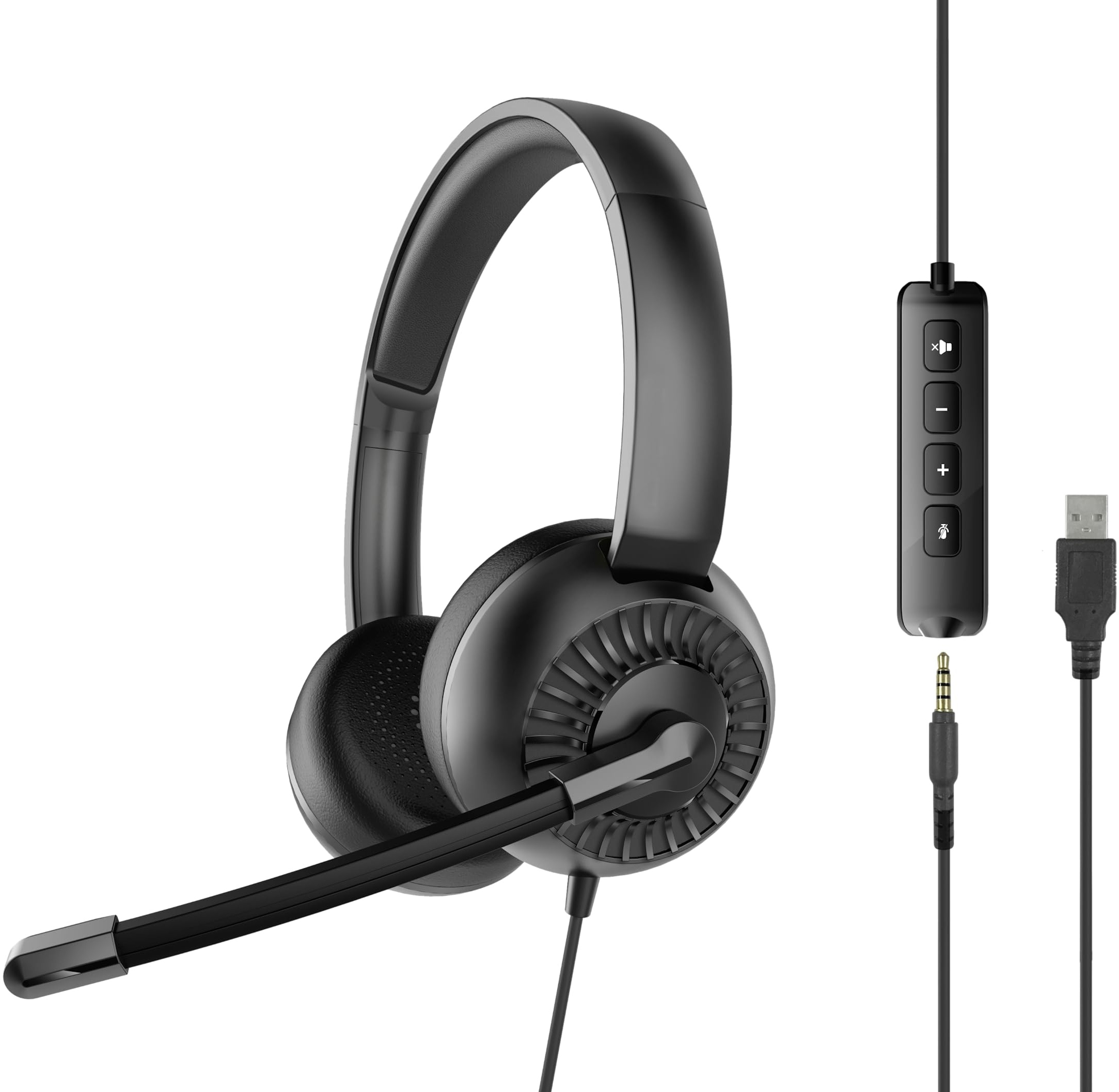 Speedlink METIS USB Stereo-Headset – leichtes Headset kabelgebunden mit Mikrofon und Kabelfernbedienung, USB-A- und 3,5 mm-Klinkenanschluss, Büro und Home-Office, Aufbewahrungstasche, schwarz