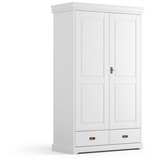 Natur24 Kleiderschrank Kleiderschrank Tuscany Kiefer massiv 2-Türig mit Schubladen 132x62x218 weiß