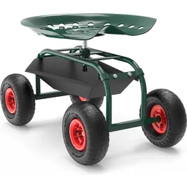 Wiltec Gartenwagen mit Ablagefläche bis 150kg Gartenhocker mit Reifen Gartentrolley für Gartenarbeit Werkstattwagen Rollwagen Arbeitssitz Gartensitz fahrbar