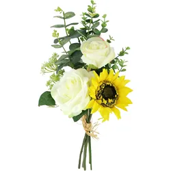 Kunstblume I.GE.A. "Bouquet Rosen/Sonnenblume", gelb (gelb, weiß), B:20cm H:42cm L:20cm, Polyester, Kunstpflanzen, Künstlicher Strauß Blume Blumenbouquet Blumenstrauß Rosenstrauß