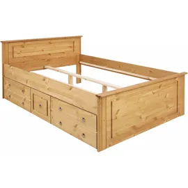 otto home Massivholzbett »Hugo, hohe Belastbarkeit! FSC® zertifiziertes Massivholz, Landhausstil«, (Breite/Belastbarkeit 180cm/200KG, 140cm/180KG), Stauraumbett aus massiver Kiefer natur/geölt, Betten, 335190-0